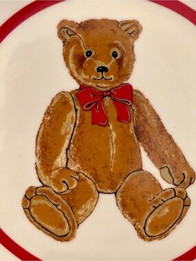 Vtg. 2 Piece Porcelain Set - Plate, Bowl , Teddy Bear Pattern by Curzon 80s